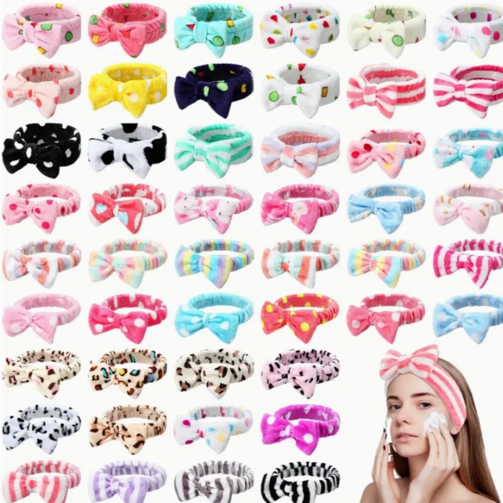 Set of 2 Cute Microfiber Spa Bow Headbands - Skincare, Makeup, Washing Face 🎀 - Picture 5 of 5